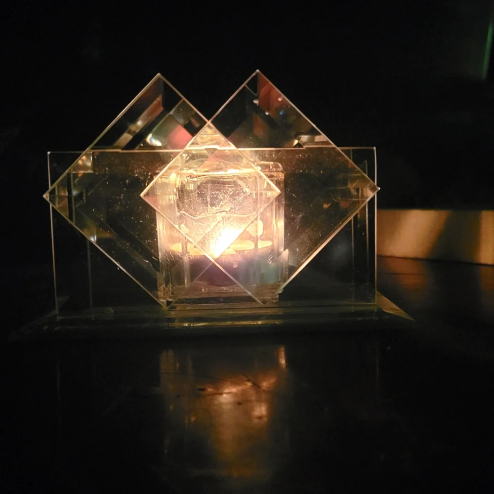 Vtg Kohl's Images Mirrored Votive Candle Holder W/Candle